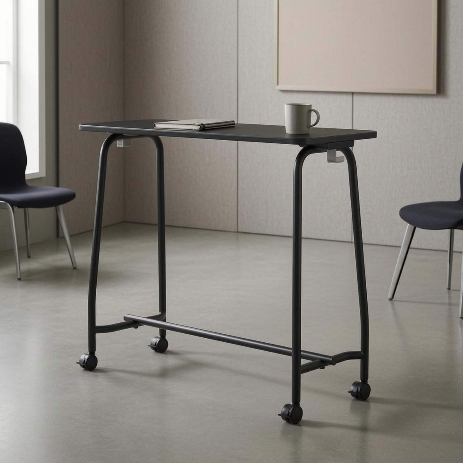 Office Furniture And Desks - Mobile Training Desk Flat Tabletop Rectangular