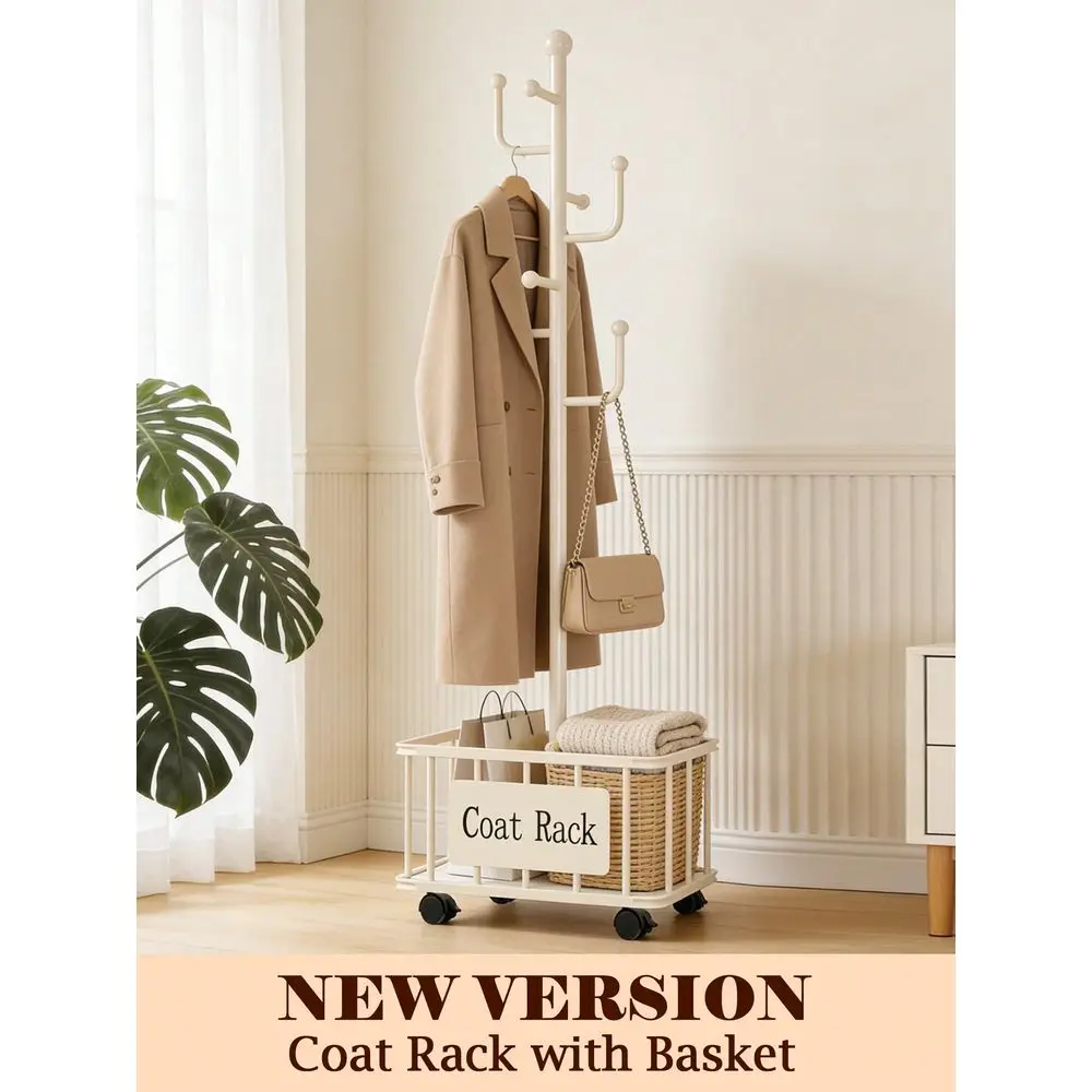Coat Rack Standing - White Coat Rack With Storage Basket,